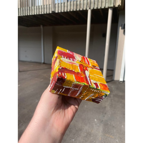 Handmade Yellow Mini Original Painting, Mini Canvas Painting, Office Art - Picture 9 of 9